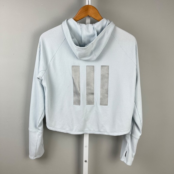 Adidas Adapt to Chaos Hoodie Shirt Top Womens Medium Light Blue Waffle Knit Crop - Picture 4 of 5